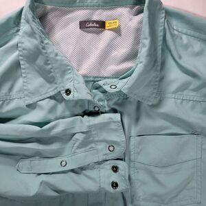 Cabela's Women's 2XL Teal Long Sleeve Snap Button Shirt Outdoor Hiking Vented‎